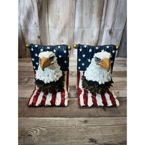 Patriotic Bald Eagle American Flag Bookends USA Stars Stripes Resin Book End Set